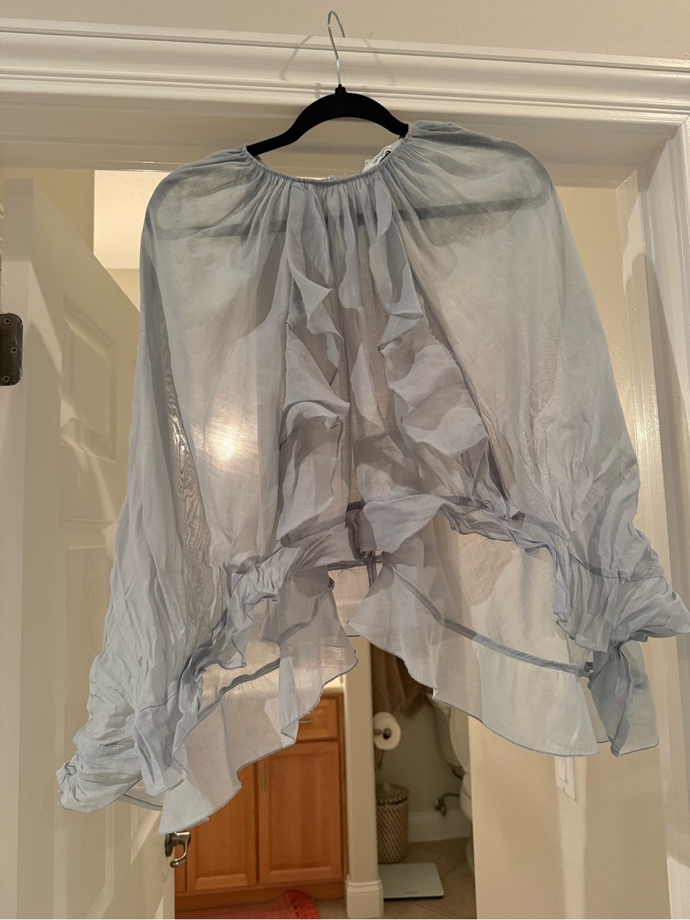 Light Blue Ruffled Sheer Women's Top/Shawl